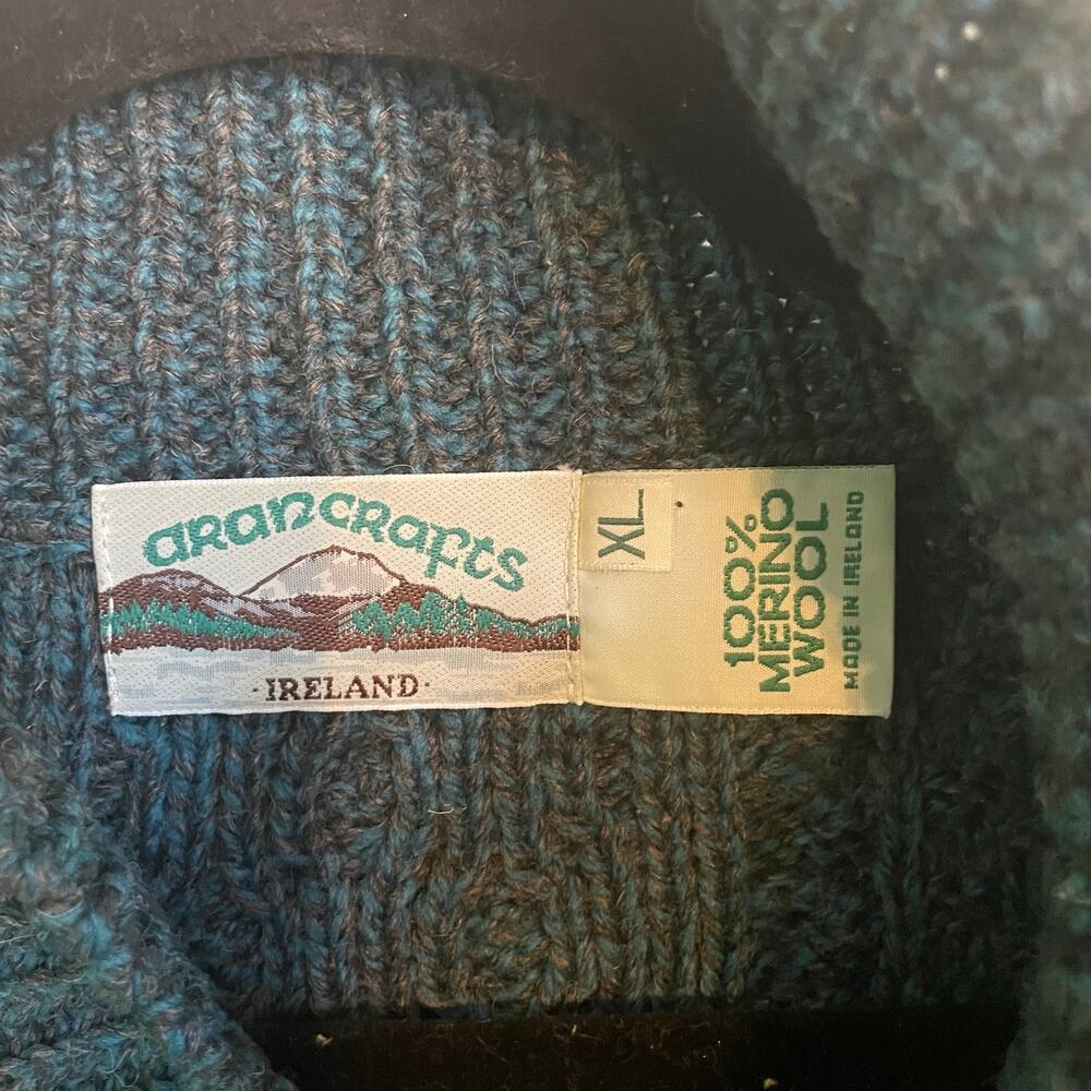 Arancrafts Women's Blue & Gray Chunky Fishermans Sweater Merino Wool Ireland XL - Picture 5 of 6